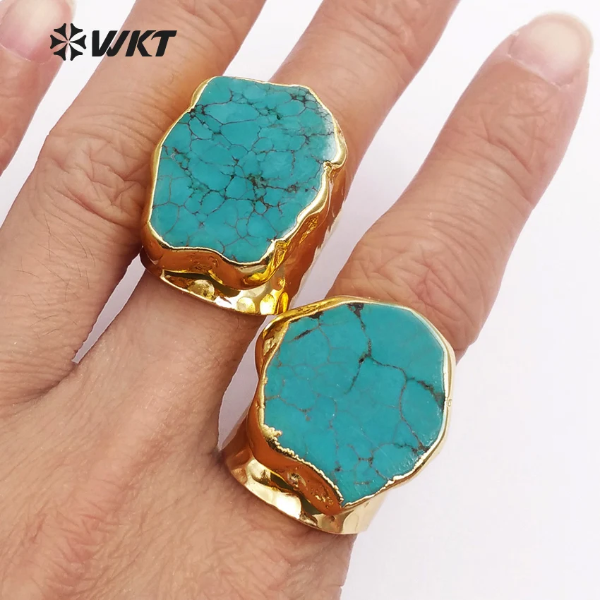 WT-R126 خواتم حجر Howlite أنيقة من النحاس الفيروزي المطلي بالذهب عيار 18 قيراطًا مزينة بشحن مجاني