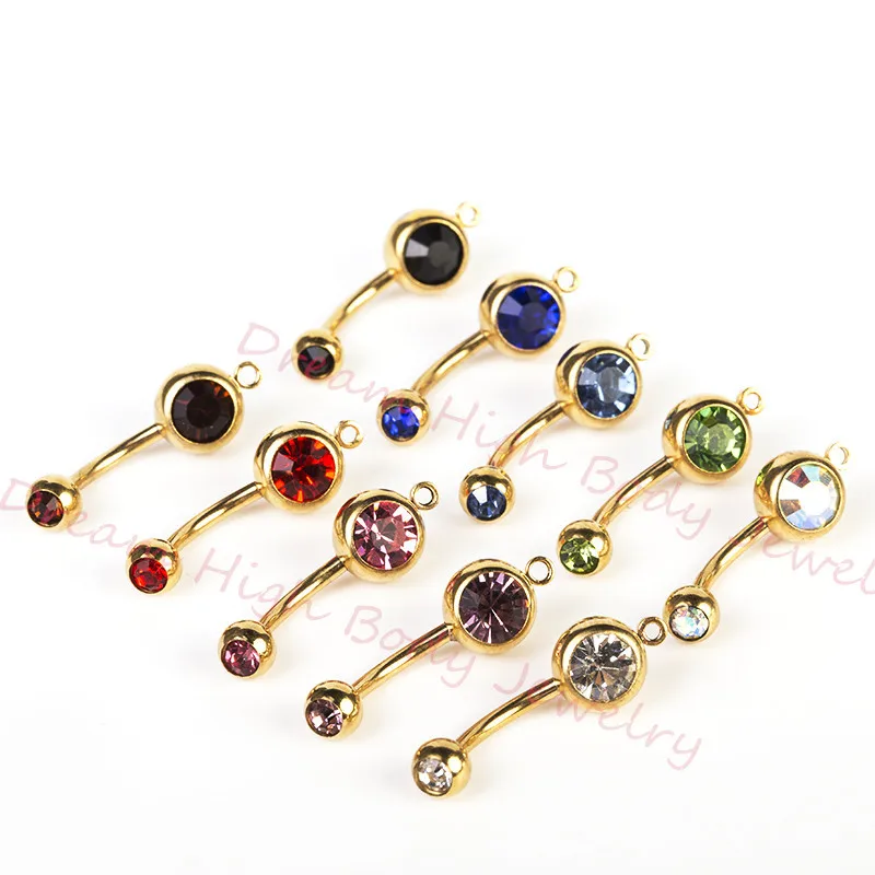 golden belly bar cristal umbigo anel botao com o para pingente dangle gem cor vacuum plating titanium multicolor fantasia 01