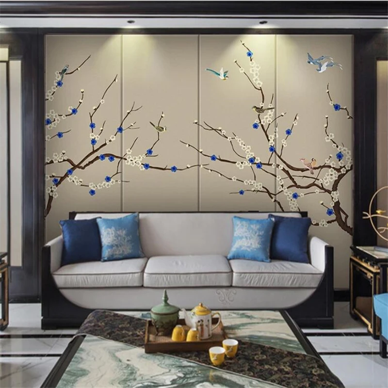 Custom wallpaper 3d mural new Chinese hand-painted pen plum flower bird TV bedroom wall papers home decor papier peint wallpaper