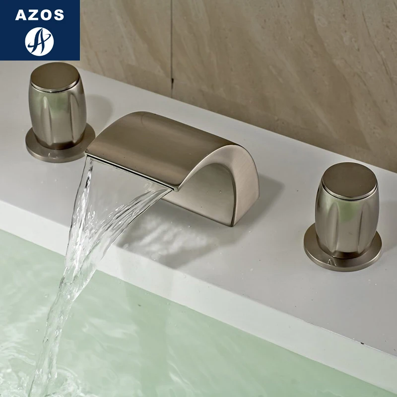 Azos Split FaucetWaterfall Waterfall Brass Nickel Brushed Cold and Hot Switch  Continental Below Counter Basin Bathroom Cabinet