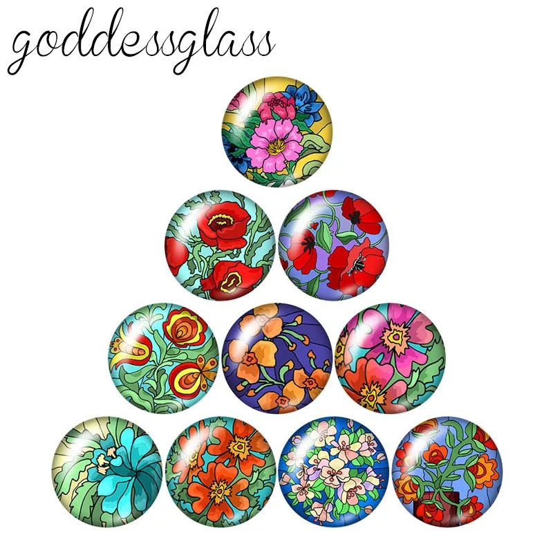 

Fashion Beauty Painting Flowers 10pcs 12mm/18mm/20mm/25mm Round photo glass cabochon demo flat back Making findings ZB0981