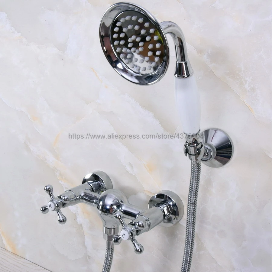 Polished Chrome Bathroom Bath Wall Mounted Hand Held Shower Head Kit Shower Faucet Sets Nna280