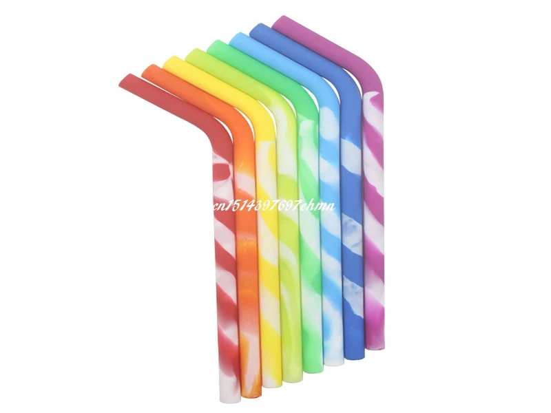 

100pcs/lot 230*10mm Colorful Ripple lines Reusable Drinking Straw Bend Silicone Straws For Home Party Barware supply