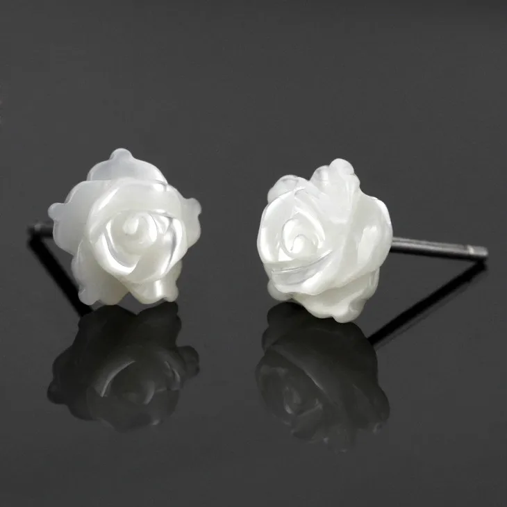 Cute Korean Natural Shell Rose Earring For Girls Silver color Earrings With Shell Flower Women Accessories Wedding Jewelry Gift