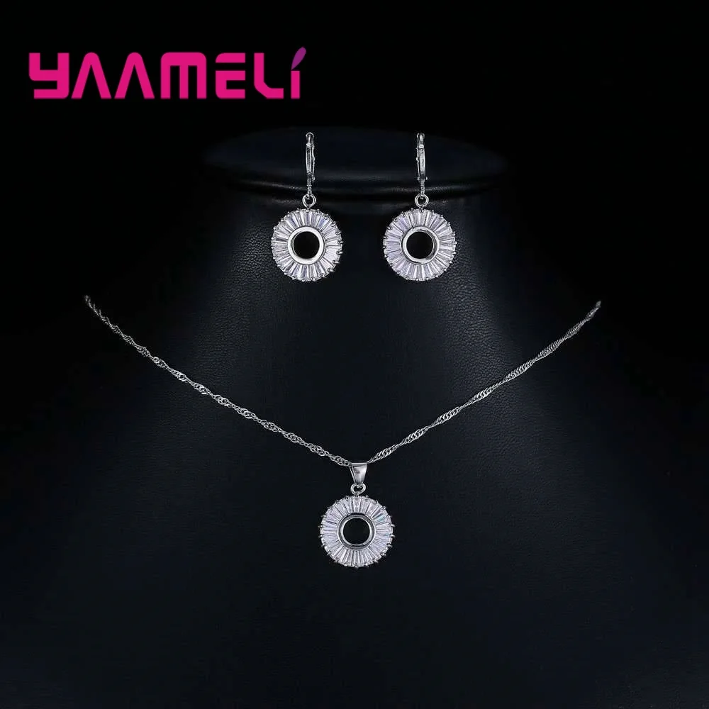 Popular 925 Sterling Silver AAA Cubic Zircon Bridal Wedding Jewelry Sets Fashion Women Austrian Crystal Necklace Earring image 2