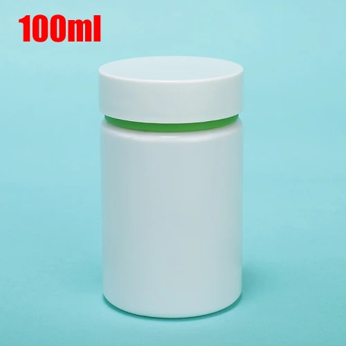 

20pcs 100ml White Color PET Medical Plastic Bottles, Pills Containers, Powder Bottle, Capsules Storages--Green Edge Cover