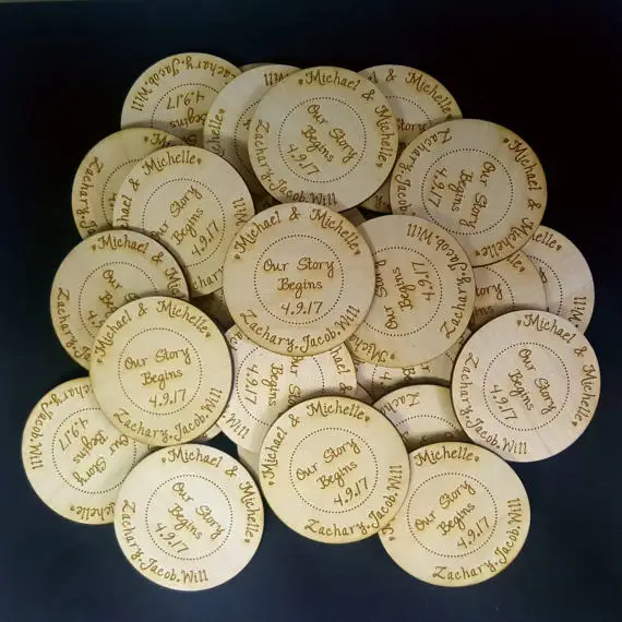 personalized circles Bride Groom names wooden Wedding Save the Date Magnets engagement party favors company gifts invitations