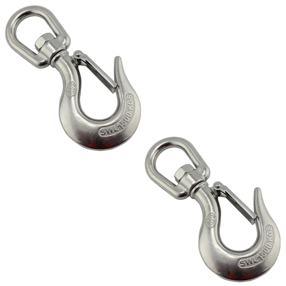 Stainless Marine Eye Lift Swivel Crane Hooks with Safety Load Limit of 1500Kg for Lifting 2pcs 1/2 inch