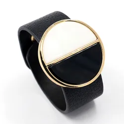 Exaggerated Geometric Black And White Wrap Leather Bracelet For Women Alloy Fashion Femme Wrap Bracelets Jewelry