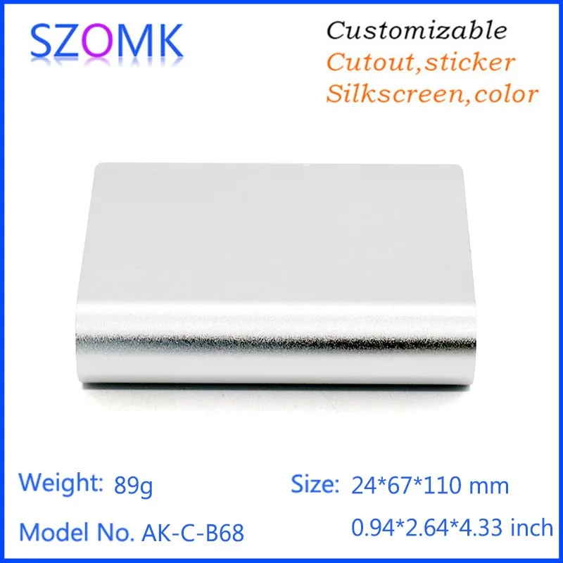 1Piece 24*67*110mm szomk gps tracker outlet boxes aluminum amplifier enclosure silvery extruded aluminum case project box