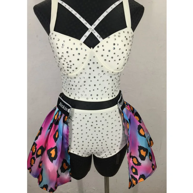 Red Black Or White Sexy Diamond Club Dance Show Costume, Ariana Grande Cheerleader Sequinned Suspender Corset/Pants/Detachable