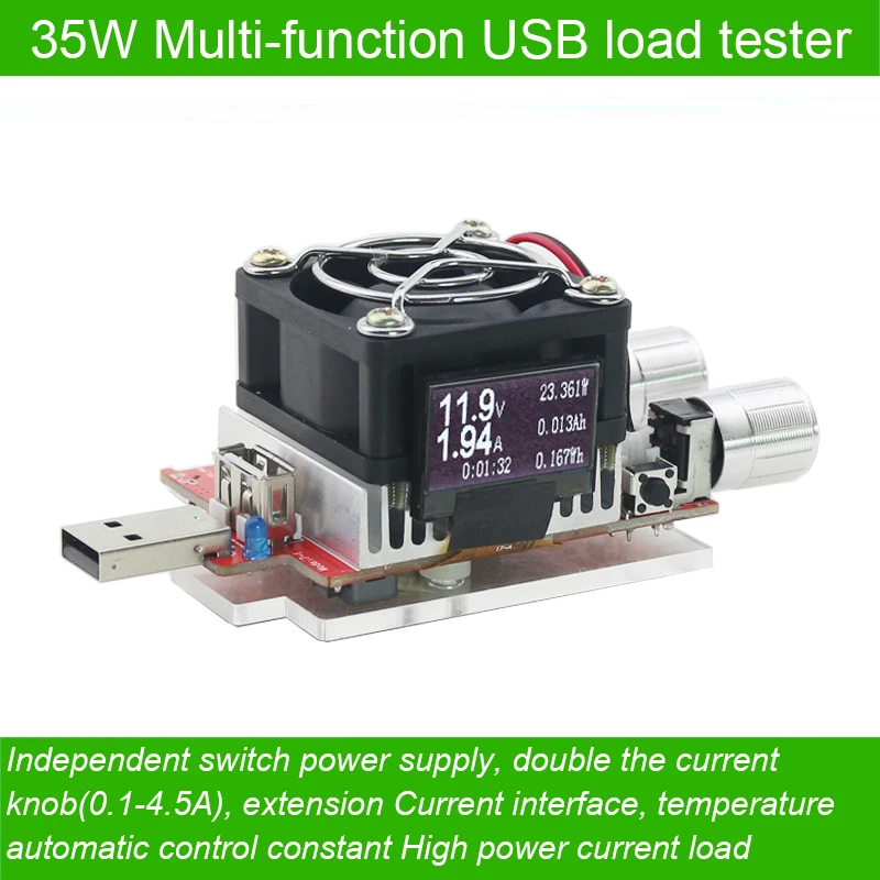 usb electronic load adjustable constant current aging resistor 35w battery voltage capacity tester qualcomm qc2.0/3.0 voltmeter