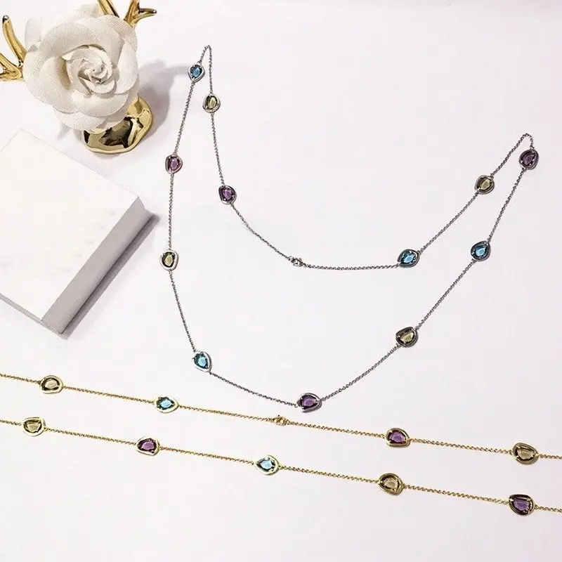 SINZRY Luxury glass artificial crystal Long sweater necklaces geometry shinning colorful creative costume jewelry accessory