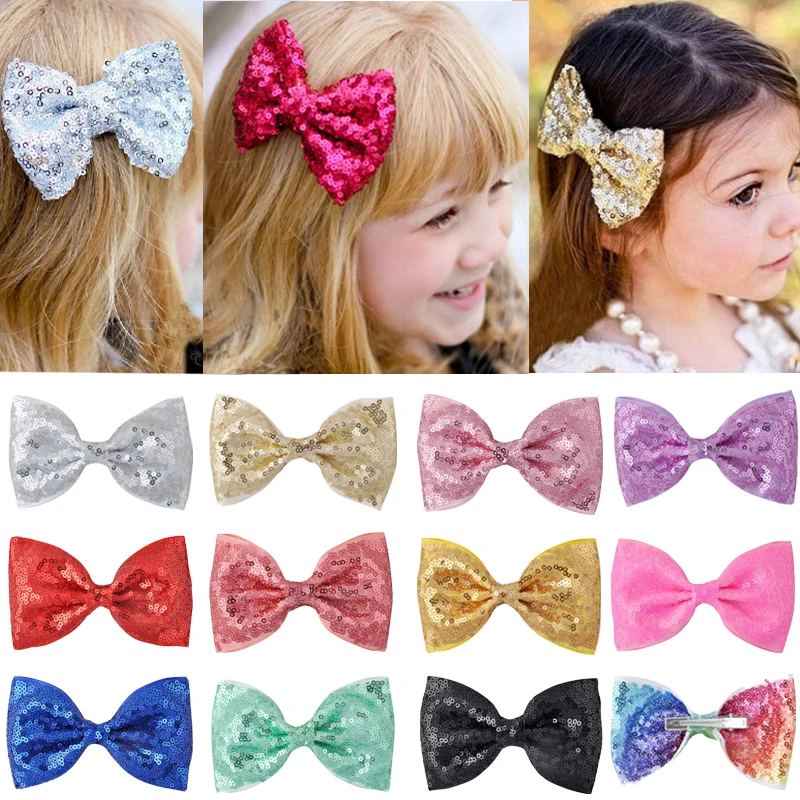 30 Color 4.7 Inch Girls Cute Glitter Mermaid Sequins Scales Hair clips Boutique Hair Bows Women Hairpins Kids Hair Accessories