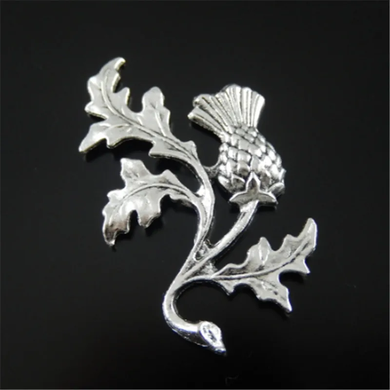 20PCS Top Silver Color Leaf Charms Vintage Necklace Pendant Tone Alloy Thistle Plant Jewelry Findings Accessory