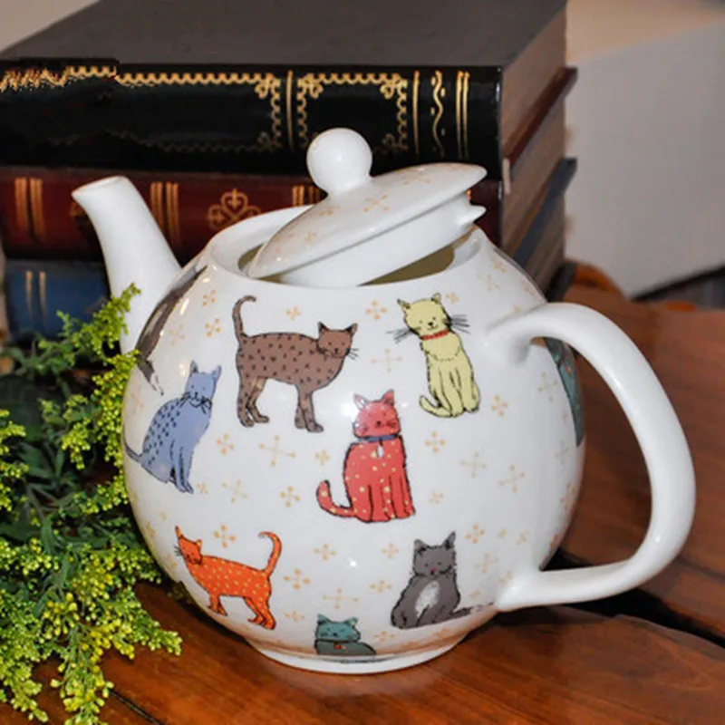 European Strolling Cat Bone China Teapot Large Capacity Heat-resistant Ceramic Water Kettle British High-end Coffee Cup Set