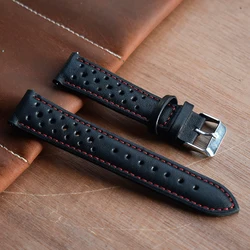 Genuine Leather Strap for Watch Band Belts 18mm 20mm 22mm 24mm Handmade Hollow Breathable Porous Black Watchbands