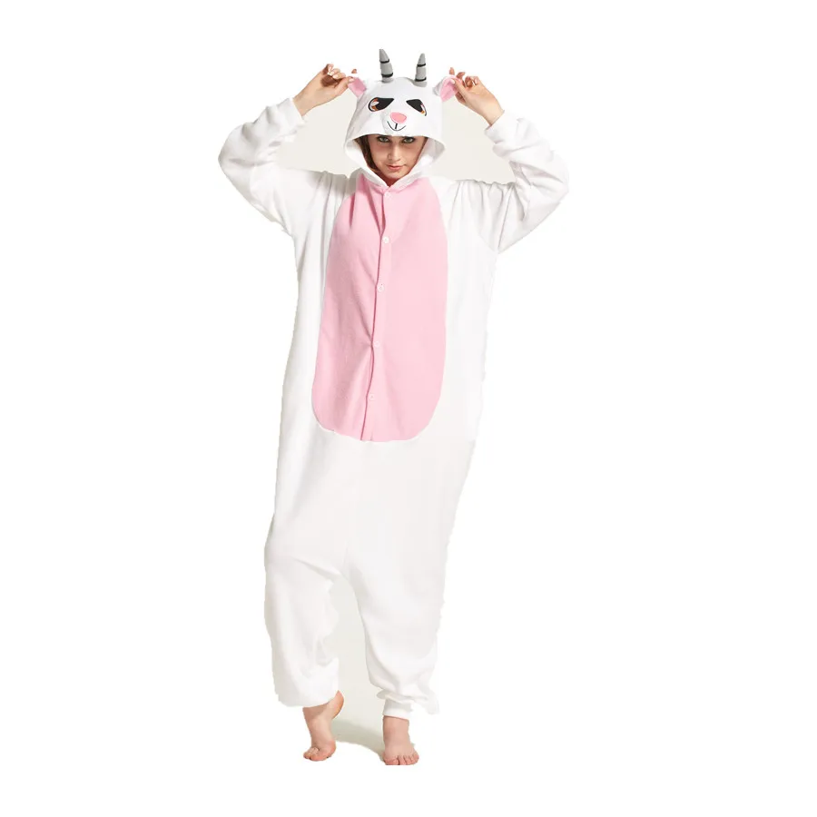 

Adults Polar Fleece Goat Animal Kigurumi Women's and Men's Onesies Pyjamas Cosplay Costume for Halloween and Carnival Party