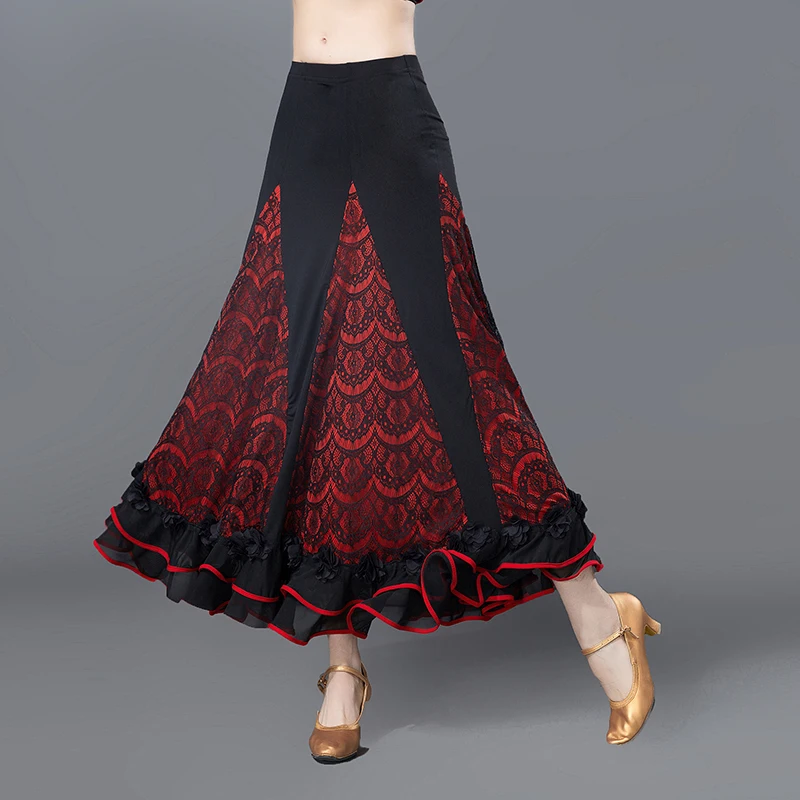 

New Modern Dance Skirt No Top Lady Long Pendant Long Lace Skirt Female Waltz Dancing Costumes Female National Standard B-6896