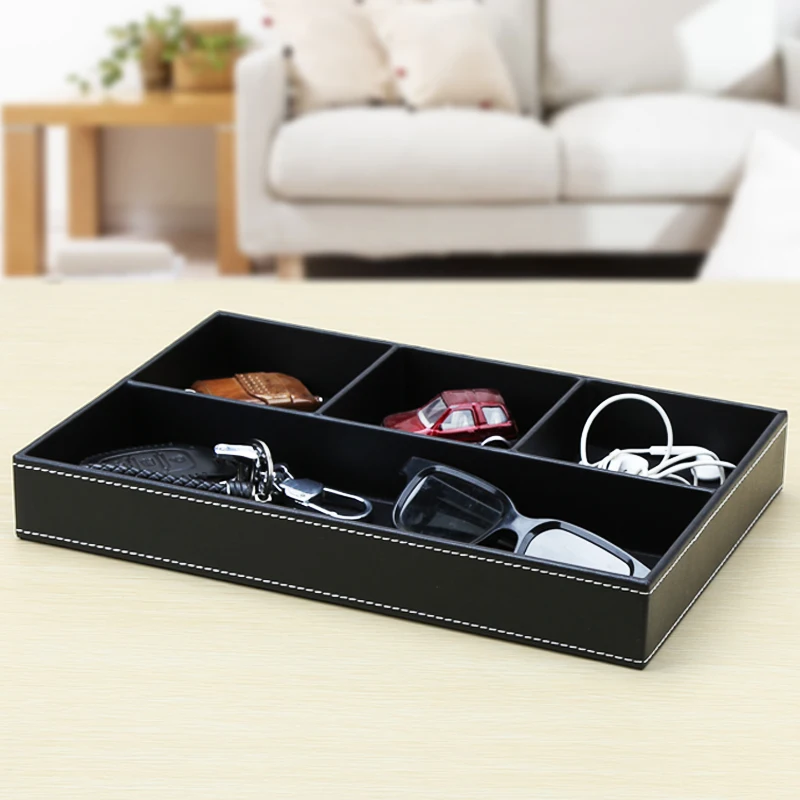 

Multifunctional PU Leather Desktop Stationery Tray, Business Office Supplies Charger Storage Finishing Box