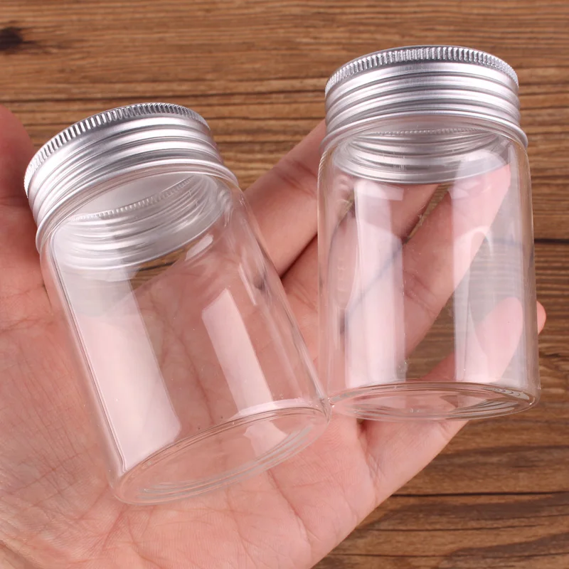 

24pcs 80ml Size 47*70mm Transparent Glass Perfume Spice Bottles Tiny Jars Vials With Silver Screw Cap DIY Craft