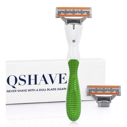 Qshave women bikini shaving razor for green venuse lady birthday valentine sister gift、1個のかみそりハンドルと2個のx3usaブレード