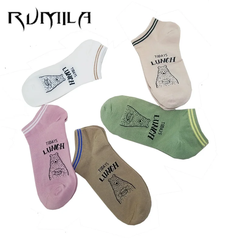 CAT Warm comfortable cotton bamboo fiber girl women's socks ankle low female invisible  color girl boy hosier 1pair=2pcs WS75