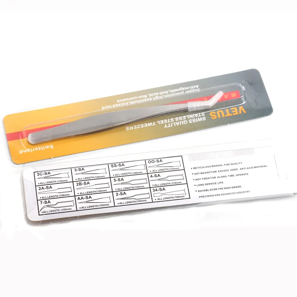 2 قطعة VETUS الفولاذ المقاوم للصدأ رمش تمديد الملقط كماشة كاذبة وأشار كليب مسمار أدوات الرسم مستقيم منحنى ملاقط رمش