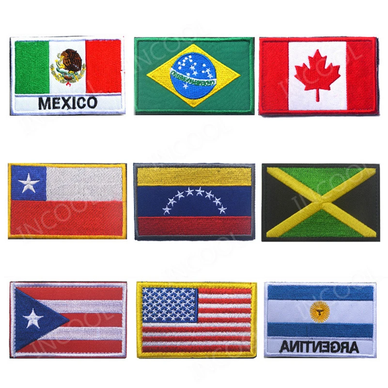 Embroidery Patches America Puerto Rico United States Argentina Mexico Brazil Canada Chile Venezuela Jamaica Cuba Dominican Patch