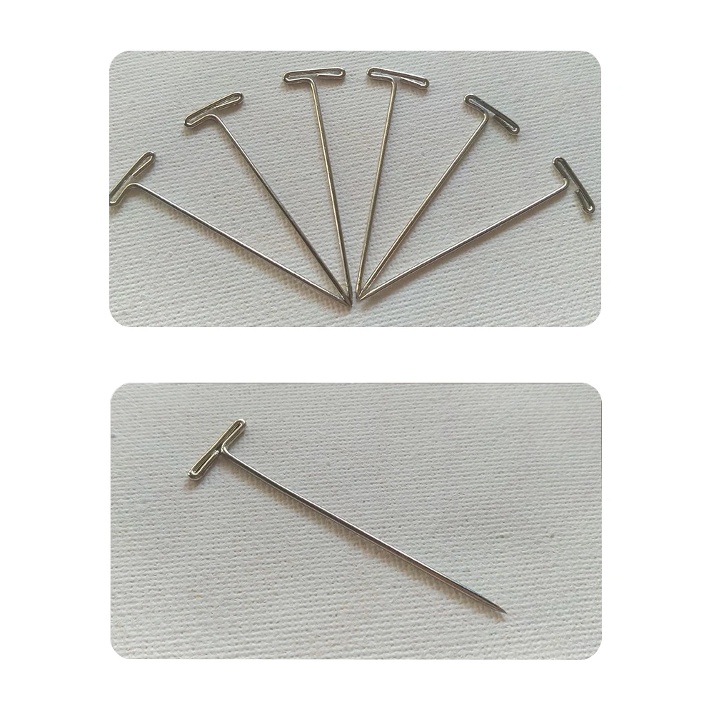 50Pcs Metal T Pins For Modelling Macrame Wigs Sewing Craft For Making Wigs Fixing Tool 32mm Silver T-pins