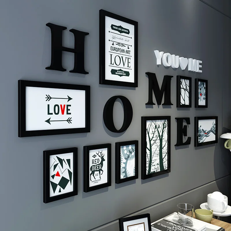 

9 PCS/set Wooden Photo Frame Picture Frame For Living Room Letters Pattern Photo Frame Combination For Wall Decoration Fotos