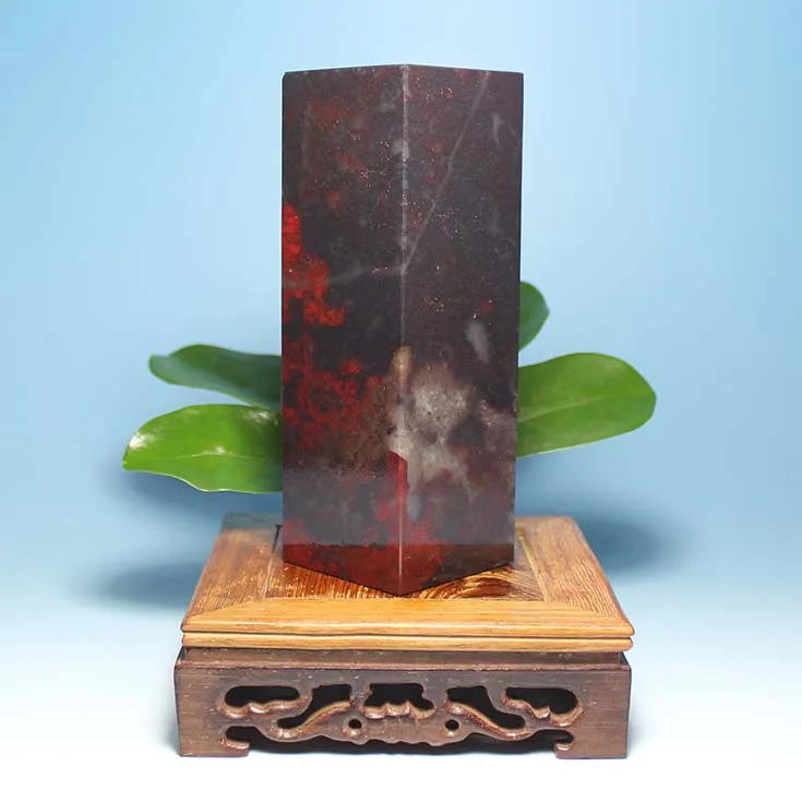 Guilin natural soapstone big black stamp seal red jasper jade ornaments business gifts original stone