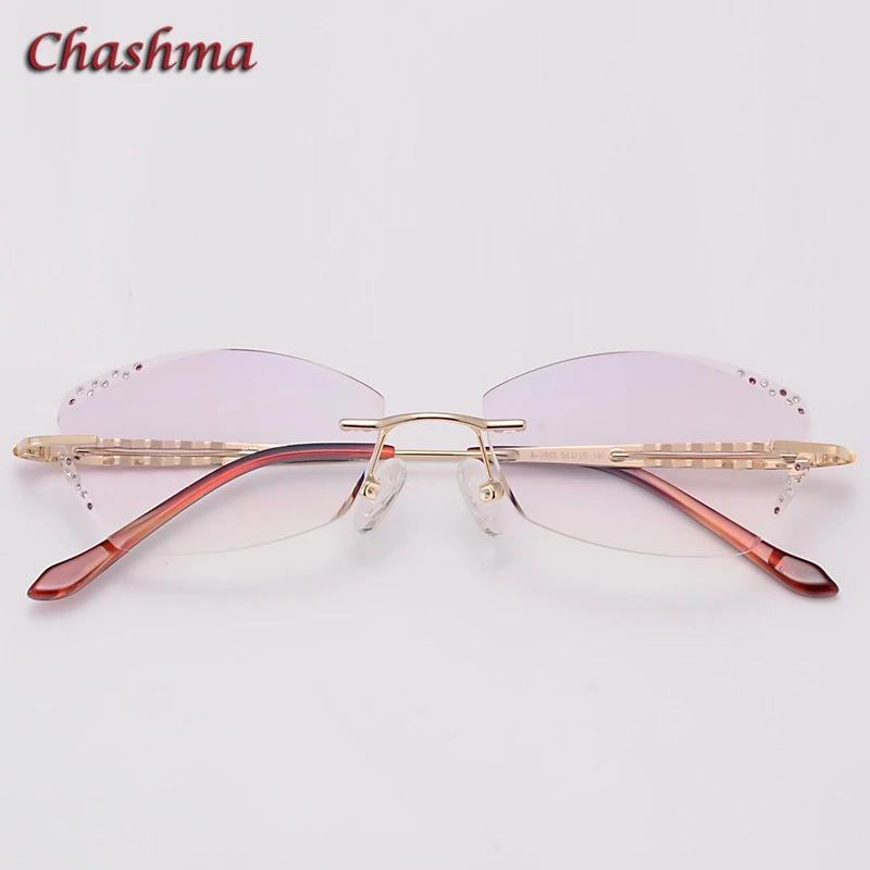 Purple Tint Colored Lenses Rimless Glasses Light Frame Women Gradient Glass Eyewear Prescription Graduation Glasses Female