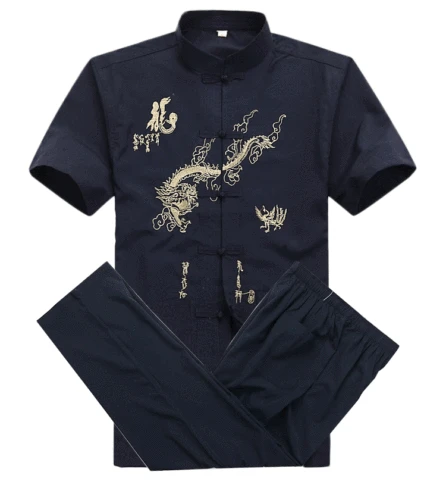 Imagen 1 del producto Traje chino de Kung Fu de algodón para hombre, uniforme Wu Shu, ropa de Tai Chi, camisa de manga corta + pantalón M, L, XL, XXL, XXXL, MS013