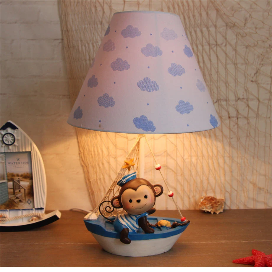 Mediterranean Monkey boat table lamp creative girls bedroom deco study desk light fixture cute children bedside night lamps e27