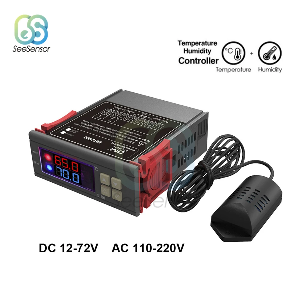 SHT2000 AC 110V 220V DC 12V-72V Digital Temperature Humidity Controller Home Fridge Thermostat Humidistat Thermometer Hygrometer
