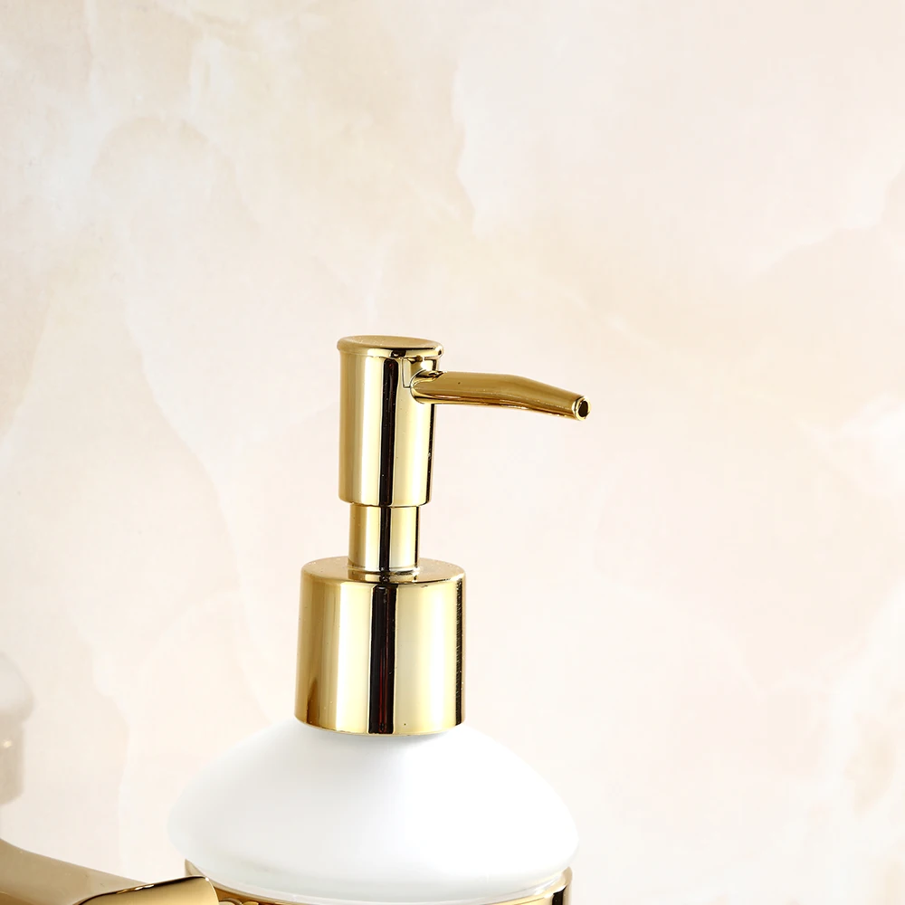 Ciencia Brass Gold Liquid Soap Dispenser Wall Mounted Shampoo Holder Drilling Installation Bathroom Accessory