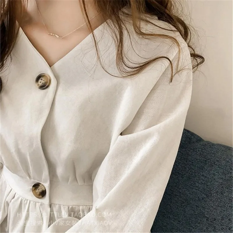 Casual Con Scollo A V Button Up Increspature Sottili delle donne Della Vita Del Manicotto Lungo Solido Camicetta Del Manicotto Del Batwing Delle Donne Della Camicia Magliette E Camicette Femminile autunno