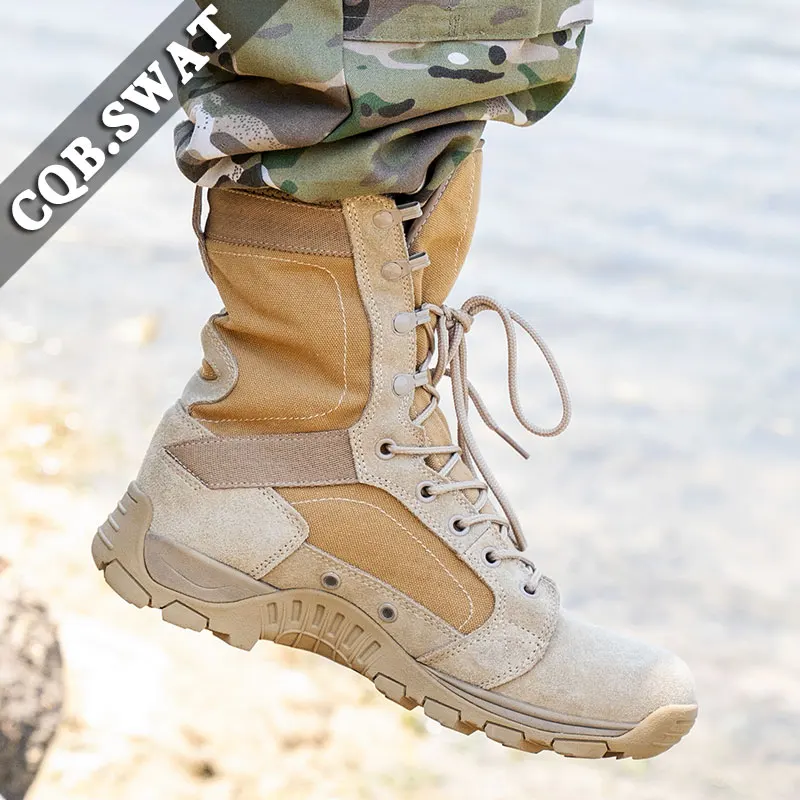 CQB.SWAT Summer Leather Breathable Mens Hiking Boots Tactical Army Boots Combat lace-up super light Boots