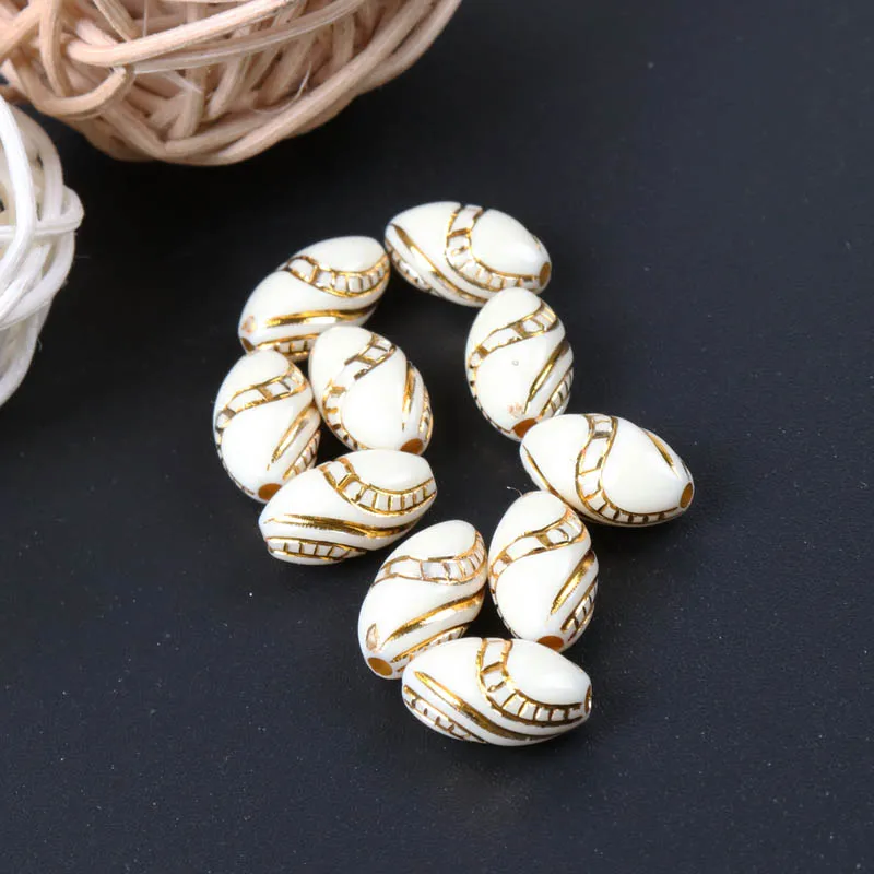 Cream Vintage Gold Stripe Oval Acrylic Spacer Beads For Bracelet Necklace Jewelry Making DIY 13x8mm 100pcs/lot 2018 New