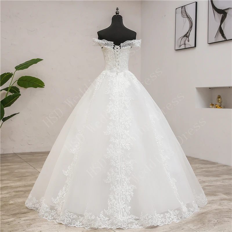 Customized Classic Simple Wedding Dresses Boat Neck Lace Off The Shoulder Wedding Gown Plus Size Bridal Dress Vestido De Noiva