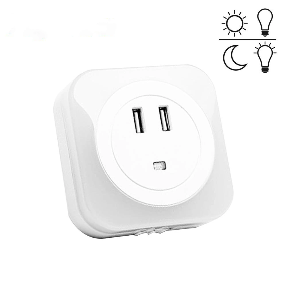 

2 USB Charging Port Induction Home Night Lamp Gift Kids Bedroom Mini Smart Sensor Light Control LED Night Light Baby EU/US Plug