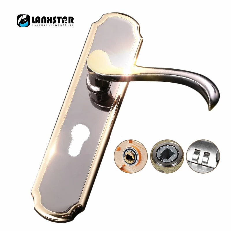 

Interior Door Lock Zinc Alloy Handle Gold Titanium Color Bearing Copper Lockset Modern Hardware Mechanical Locks