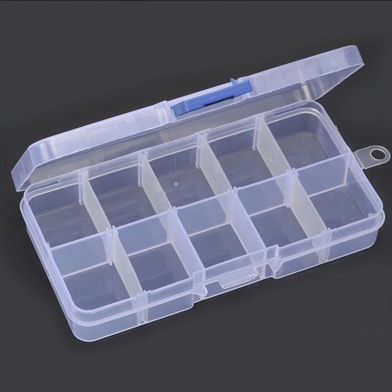 10 Grids Adjustable Jewelry Tool Box Beads Pills Organizer Nail Art Tip Storage Box Case hard transparent Plastic