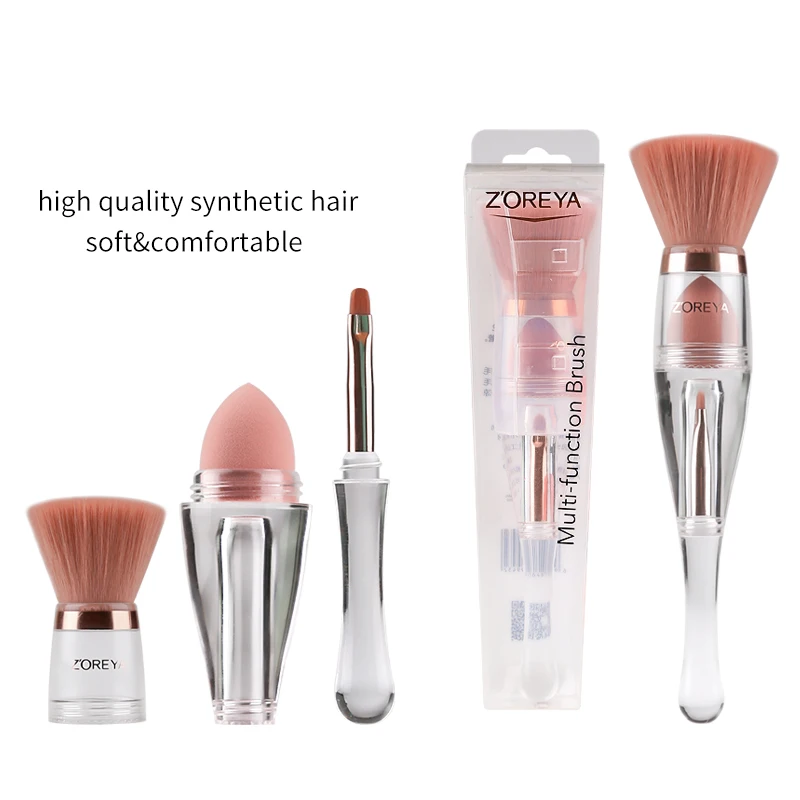 ZOREYA Brand 3 in 1 Multi-function Travel Brushes Super Soft Synthetic Hair Flat Contour Sponge Eye Shadow Cosmetic Tools