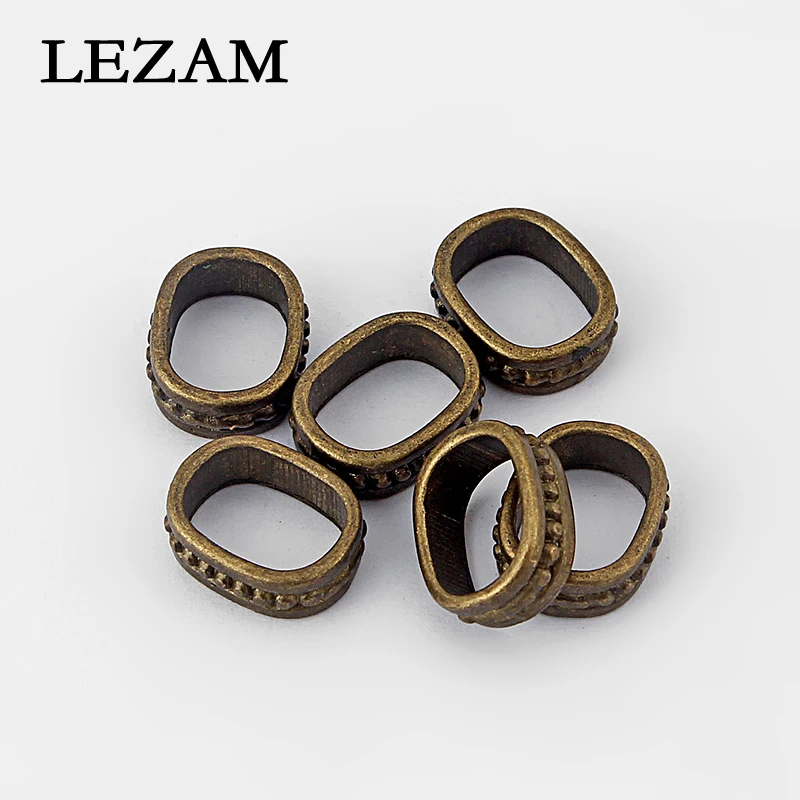 10pcs Antique Bronze 10x6mm Dots Striped Charms Beads Slider Spacers For Licorice Leather Cord