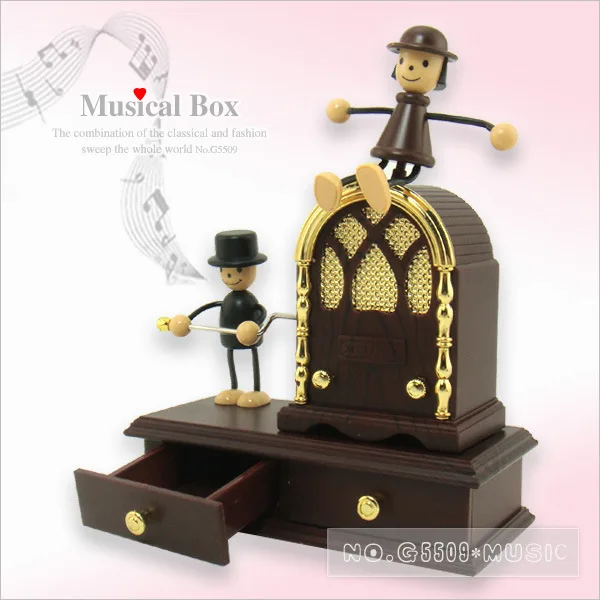 Hand-shaped music box doll house creative desktop dynamic interactive two-drawer metal tone Couple Music Box