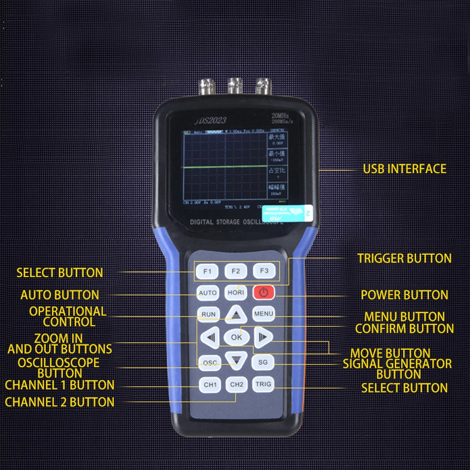 Handheld Multi-functional Digital Oscilloscope + Signal Generator Portable Scope Meter 20MHz Bandwidth 200MSa/s 1CH TFT LCD