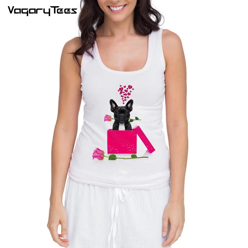 2022 Romantic Rose French bullDog Print Tank top Dog Harajuku Vest Women Lovely Animal gift sleeveless top