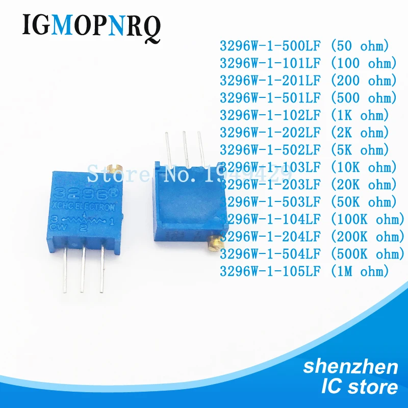 10PCS 3296W potentiometer precision adjustable resistance multi-turn 103 503 100R 200R 1K 2K 5K 10K 100K Trimmer Potentiometer